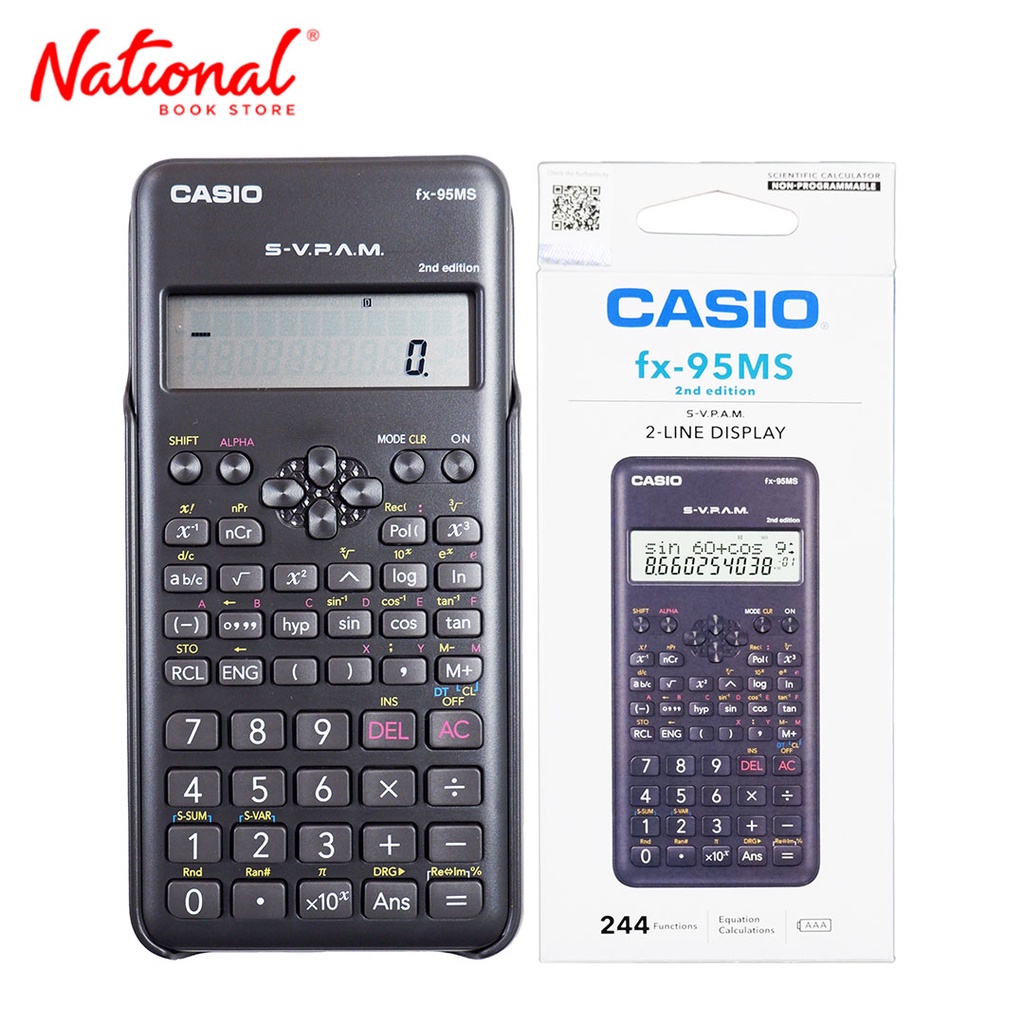 Casio Scientific Calculator FX95MS Black 244 Functions 2nd edition Battery Operated 2Line Display