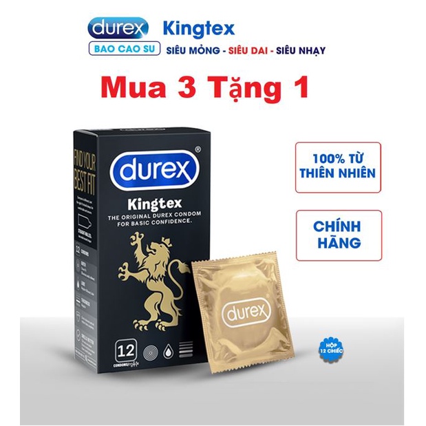 Tặng 1 hộp bao cao su durex kingtex hộp 12c, size 49mm loại ôm khít, mang lại cảm giác chân thật
