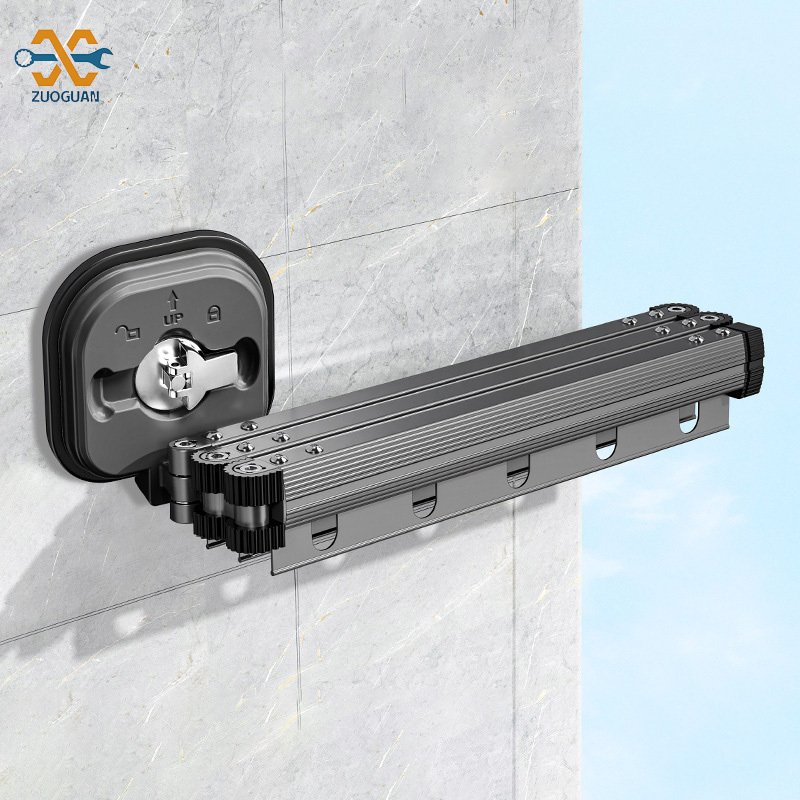 ZUOGUAN Suction cup, wall mounting, folding drying rack, indoor household balcony, non-perforated clothes rail, invisible telescopic clothes rail ราคา 323 บาท*ส่งฟรี