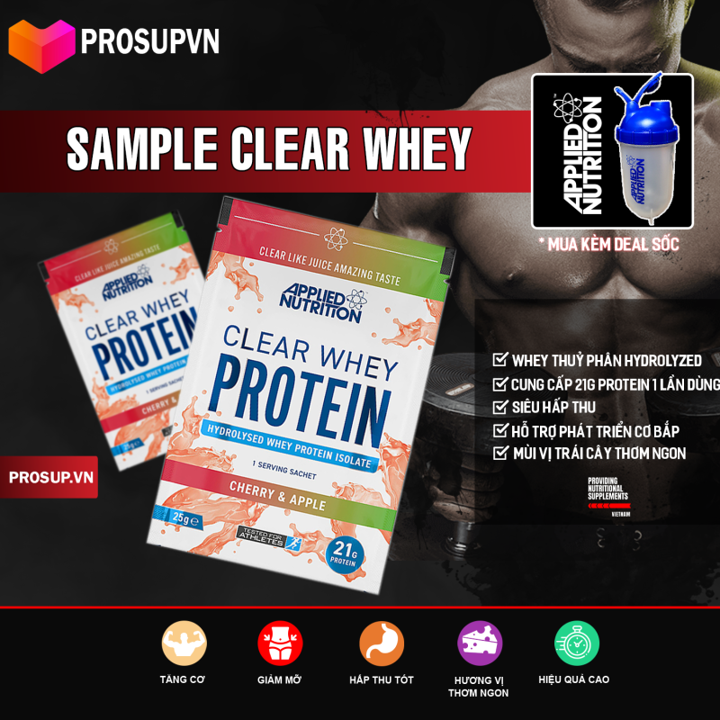 Clear Whey ( Sample 1 lần dùng ) - Applied Nutrition - Whey protein cao cấp [ Hydrolize ] Sữa tăng cơ, tăng cân hiệu quả