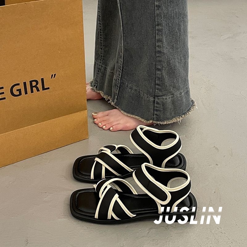 JUSLIN dép sandal nữ dép bánh mì đế cao thời trang 2023 NEW 071406