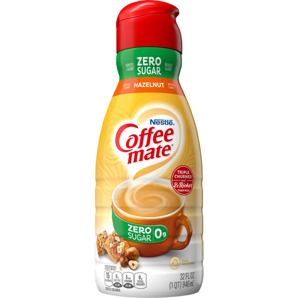 KEM SỮA HAZELNUT KHÔNG ĐƯỜNG - ÍT CALO Nestle Coffee Mate Liquid Coffee Creamer, Zero Sugar, Reduced Calorie, 946ml - Coffee-mate không chứa đường (sugar-free), không chứa lactose (lactose-free), gluten (gluten-free) và cholesterol-free
