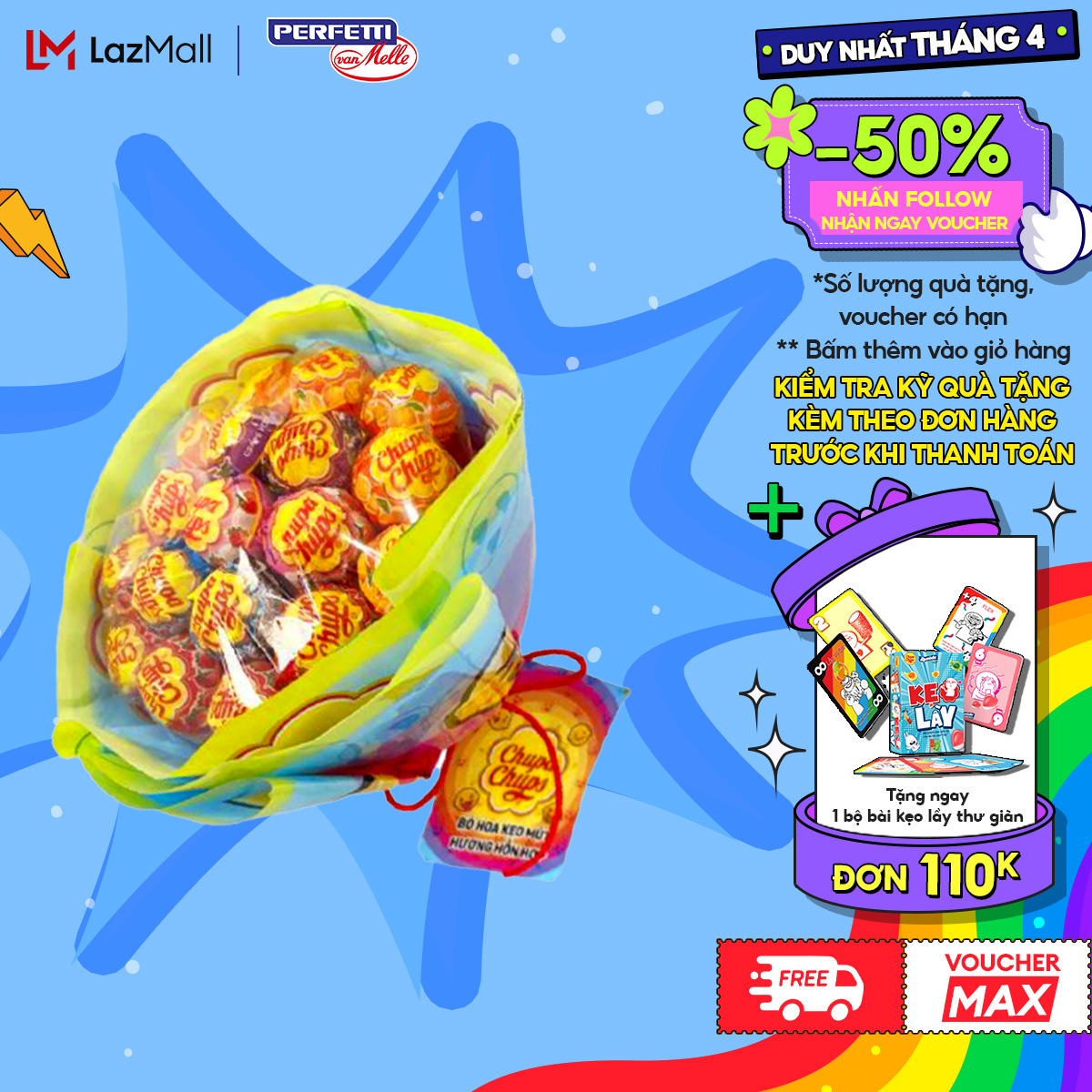 Kẹo mút Chupa Chups hình dáng Bó hoa hồng hương trái cây (19 que kẹo) phù hợp tặng người thương nhân dịp đặc biệt