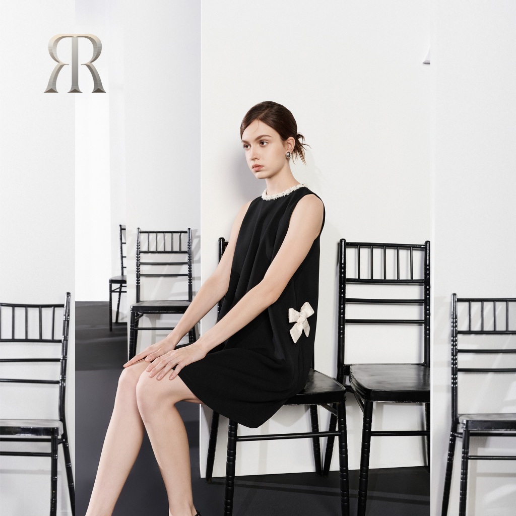 Rập - đầm không tay cổ đính dây tweed thân đính nơ eo - heritage 11