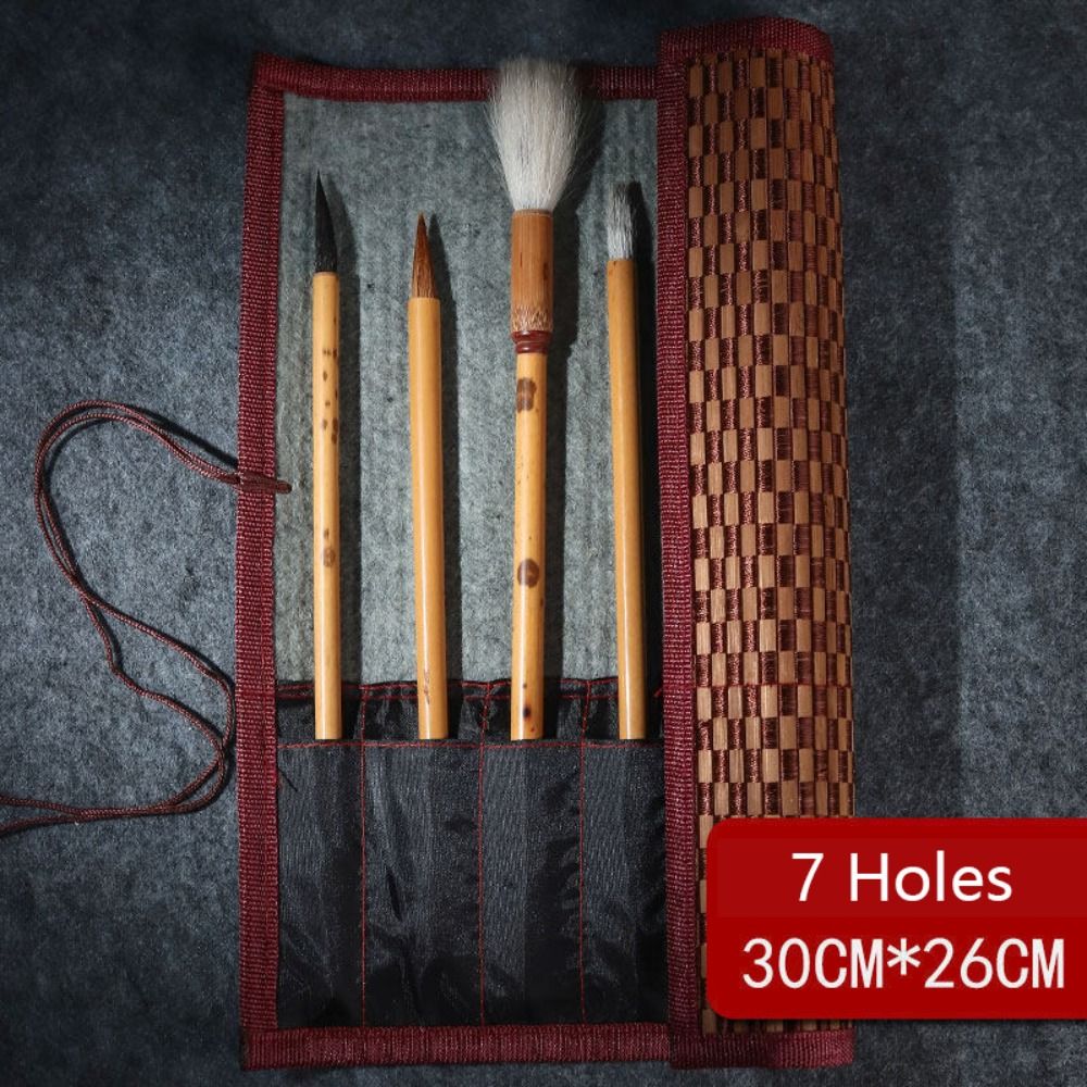OKKFINE Large Capacity Painting Brushes Holder Chinese Style Bamboo Pen Case High Quality Roll Up Pouch Art Supplies