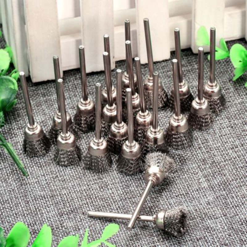 【Homeland】 20 chiếc 3mm chân bàn chải sắt nhỏ đánh bóng hình bánh xe công cụ cho các công cụ quay chạy điện