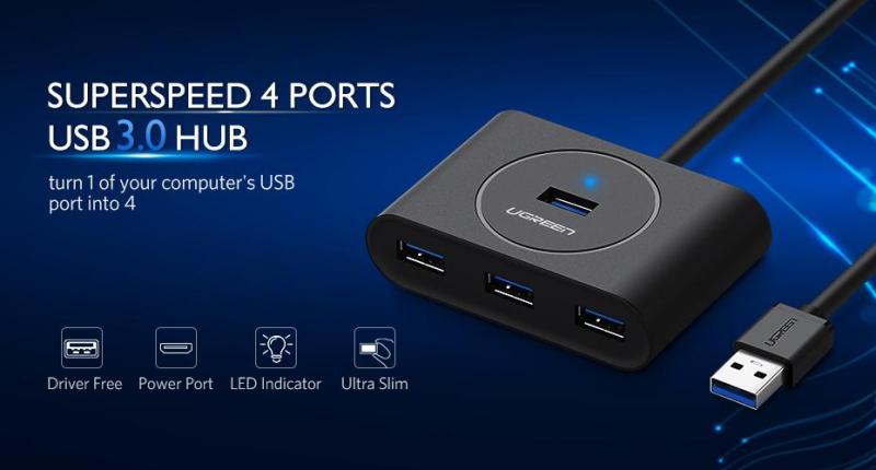 UGREEN USB HUB 3.0 External 4 Port USB Splitter with Micro USB Power Port for iMac Computer Laptop Accessories HUB USB 3.0-Black