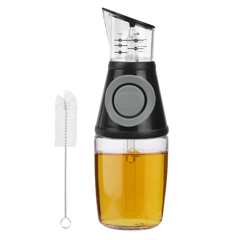 (MIJK) Glass Olive Oil Dispenser Oil Dispenser Bottle with Dosing Pump and Measuring Cup 250ML with Cleaning Brush