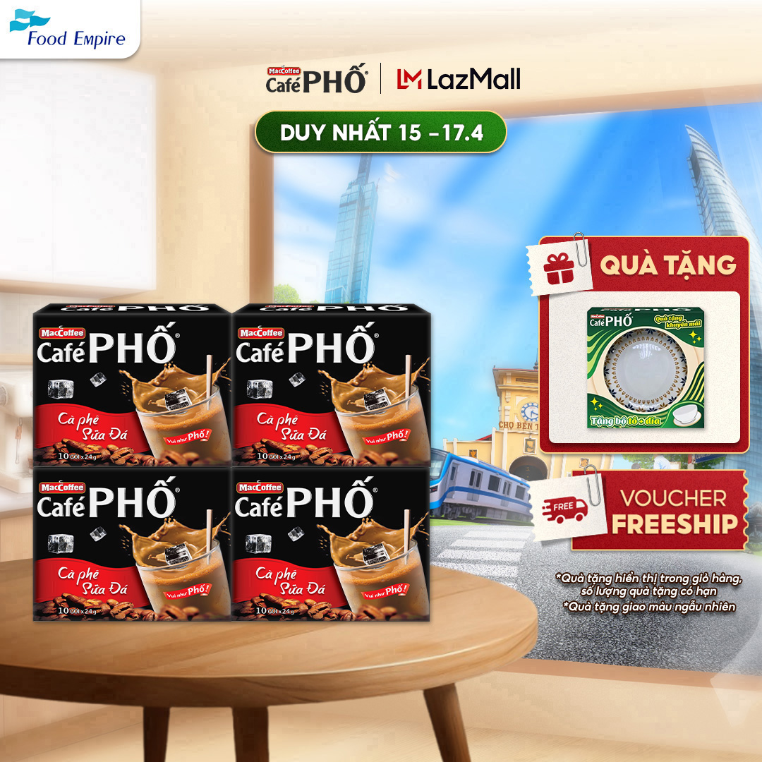 Combo 4 hộp Cà phê phố Sữa Đá - Maccoffee (hộp 10 gói x 24g)