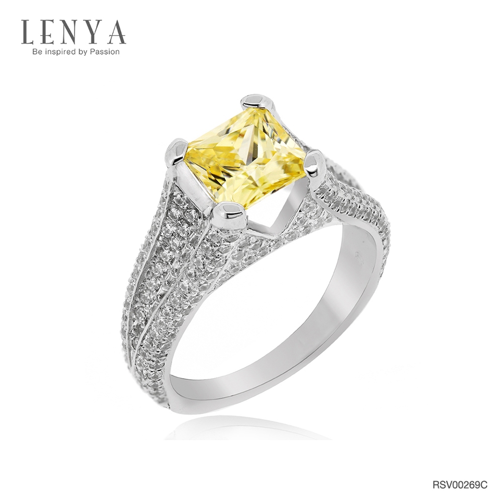 Lenya Yellow Cz Ring, Diamondlike, Enhances Personality, Size 6.5 Mm, 925 Sterling Silver Body, White Gold Plated. ราคา 7,900 บาท*ส่งฟรี
