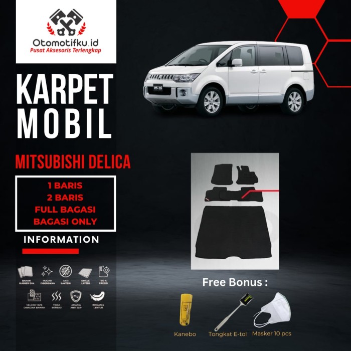 [ OTOMOTIFKU ] Karpet Mobil Mitsubishi Delica Bahan Single Layer Rubber Eva Premium - P+ (Full Set), Hitam-Hitam Harga 550,000 rupiah*Gratis Ongkir