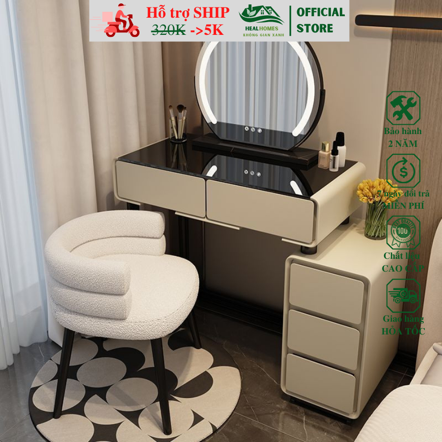 Bộ bàn trang điểm size mini dùng phòng ngủ có 2 màu ghi và trắng HEALHOMES