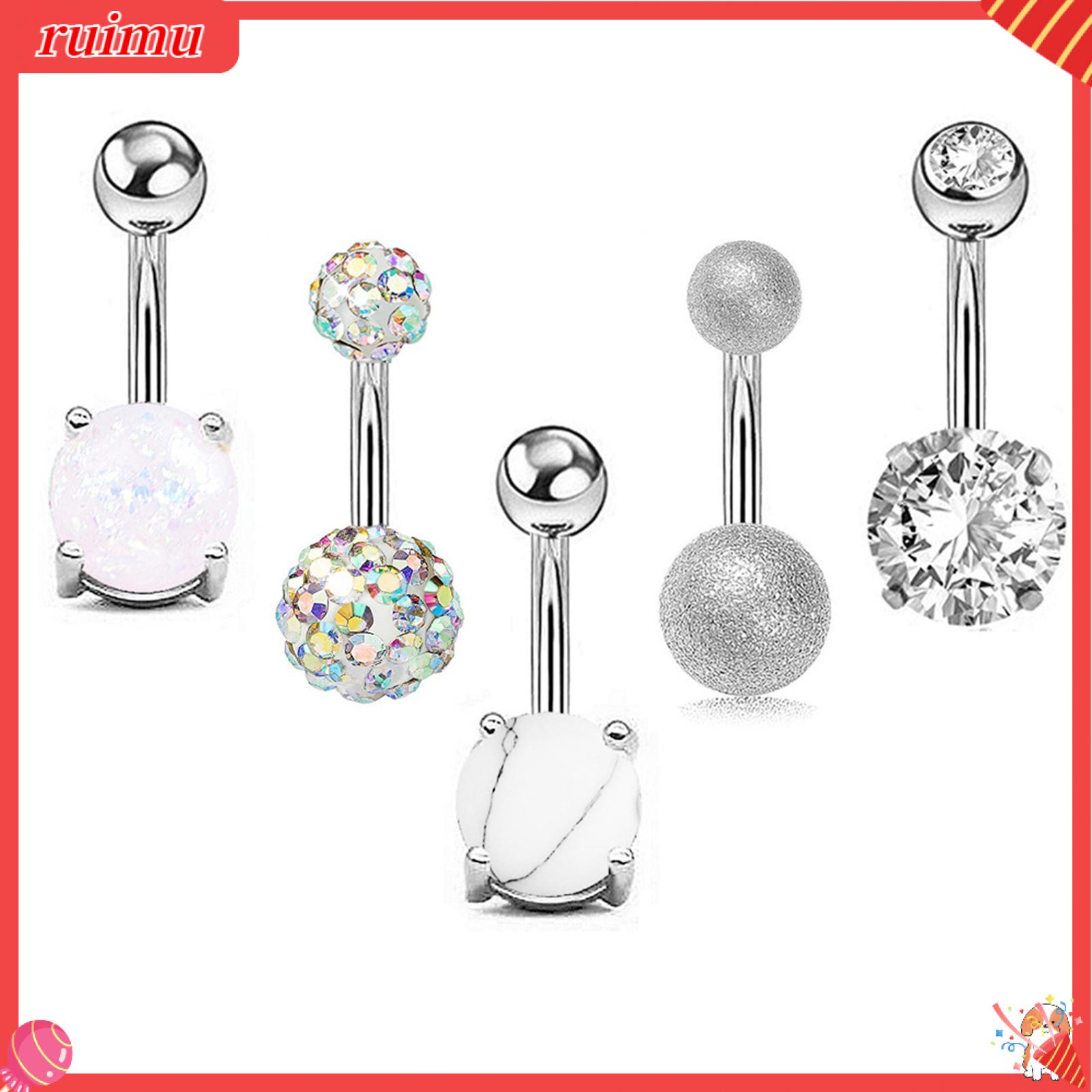 Ruimu 5 cái/Bộ Vòng khuyên rốn ngắn chống dị ứng thoải mái Zircon rốn bụng xuyên cho bữa tiệc 5 cái/bộ khá rốn