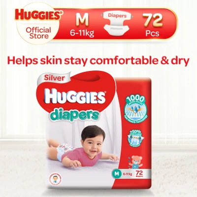 Huggies Silver Tape Diapers M (5-12kg) 72 x 1 packs 72 Pcs