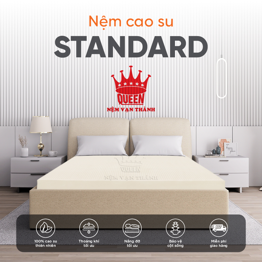 [Trả góp 0%] Nệm cao su thiên nhiên Vạn Thành Standard - Êm ái, đàn hồi - Bảo hành 12 năm-Nâng đỡ tối ưu, êm ái, độ đàn hồi cao.