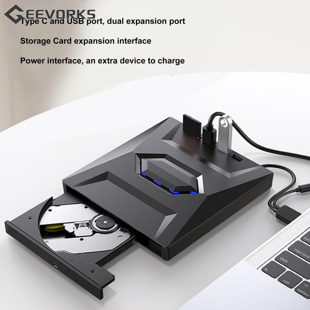 Geevorks Đĩa Máy Nghe Nhạc Nhà Văn Loại C USB3.0 Bên Ngoài CD Ổ đĩa DVD Mỏng Cắm Và Chơi Ổn Định Bộ chia đa năng Tốc Độ Cao Với khe cắm thẻ nhớ Cho Windows Cho PC