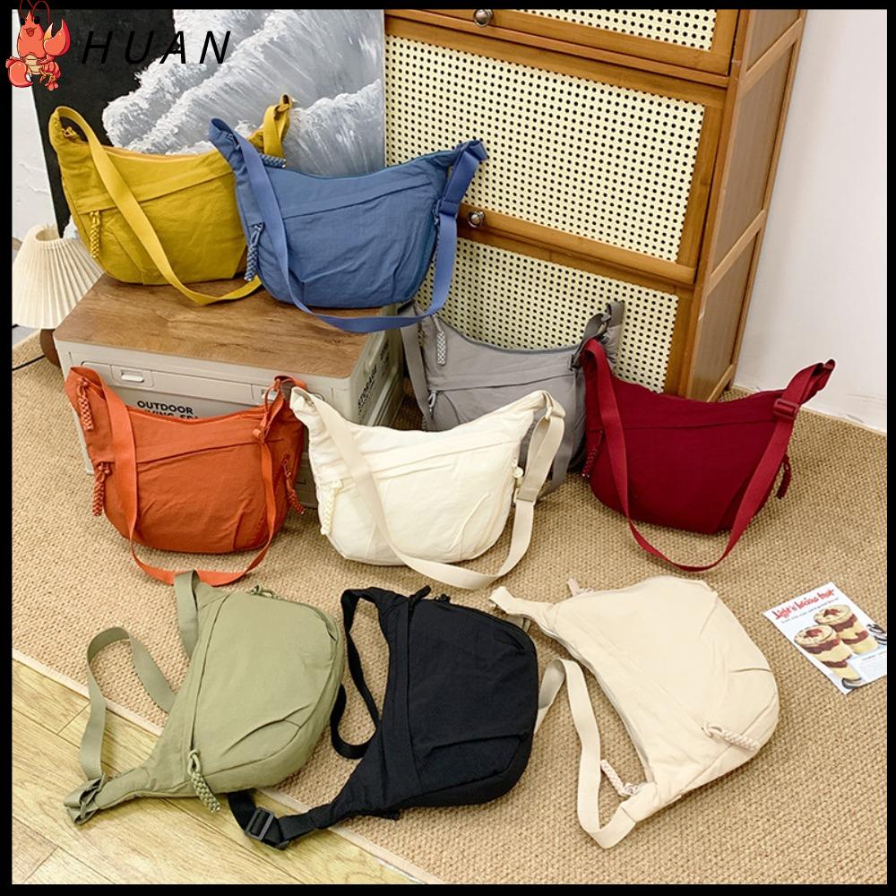 HUAN Canvas Túi đeo chéo Dung tích lớn Tiếng Hàn giản thể Túi bánh bao Thường ngày Màu sắc đồng nhất Túi đeo vai Phụ nữ