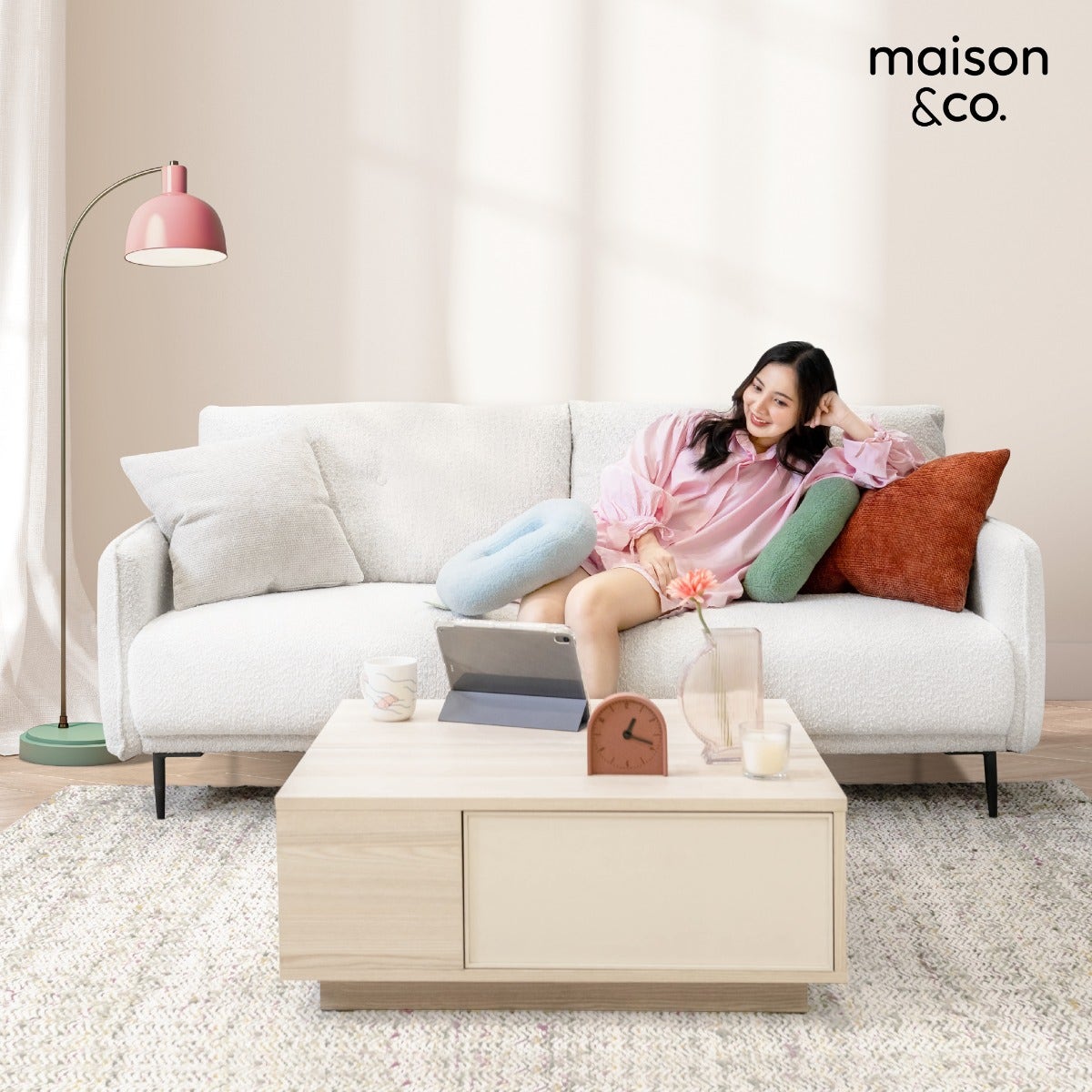 SB Design Square MAISON CO. โซฟา 3 ที่นั่ง รุ่น Lacuna สีเบจ (196x85x86 ซม) ราคา 15,900 บาท*ส่งฟรี