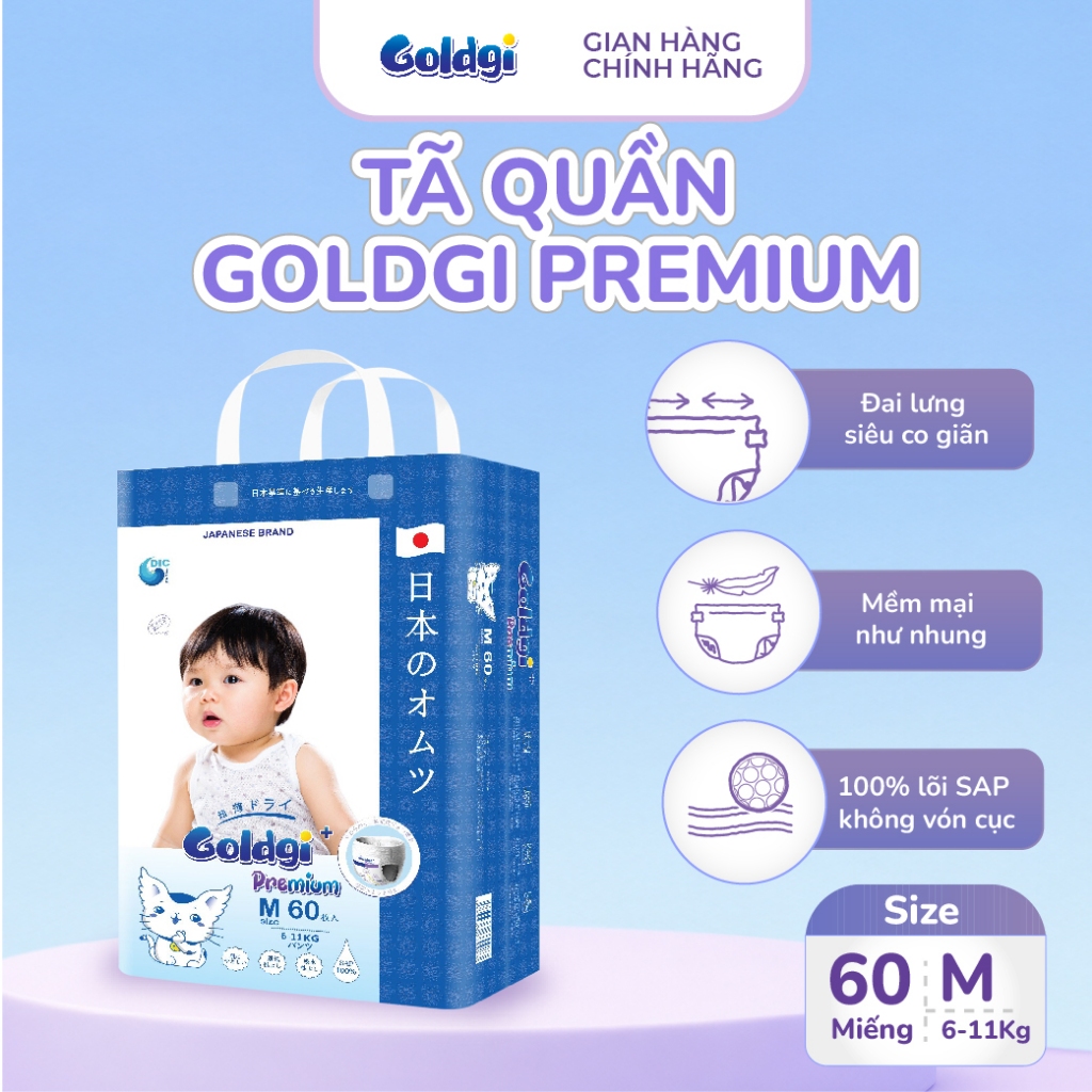 COMBO 2 Bỉm quần Goldgi Premium cao cấp mềm mại như nhung, siêu thoáng chống tràn cho bé từ 6KG