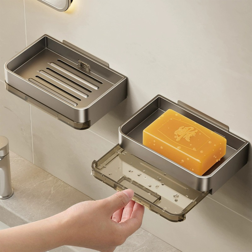 Hợp Kim Nhôm Giá đặt xà phòng Đĩa đựng xà bông phòng tắm Với Cống Nước Tường Xà Phòng Món Ăn phụ kiện phòng tắm