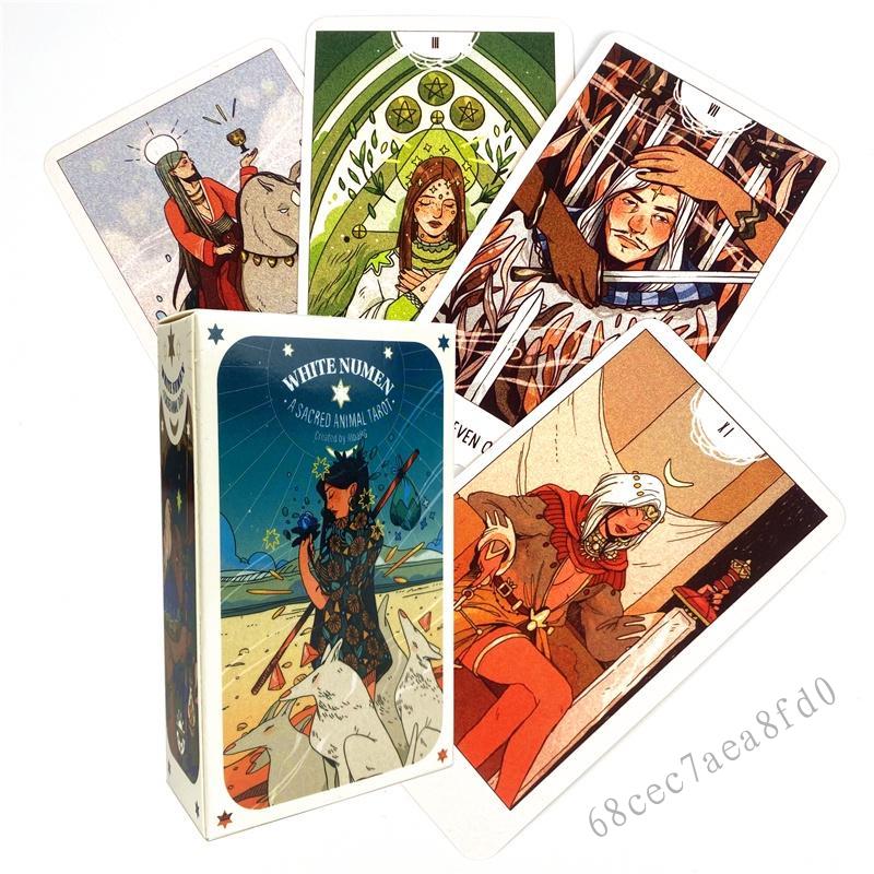 Thẻ Tarot động vật thần thánh trắng - Sàn cạnh cho phiên bản tiếng Anh tiên tri