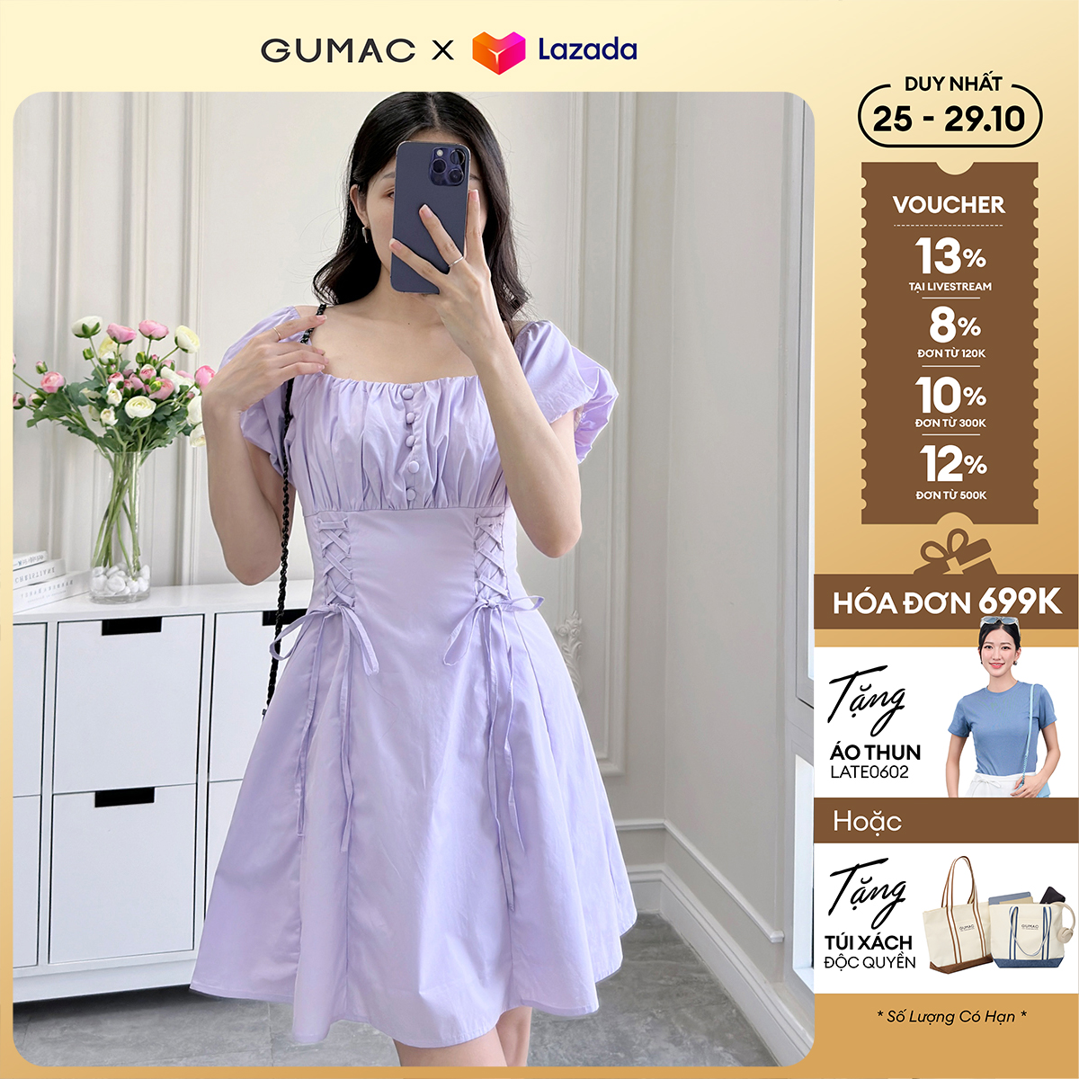 Đầm nữ A thắt dây thời trang Gmorning - GUMAC YDE12060