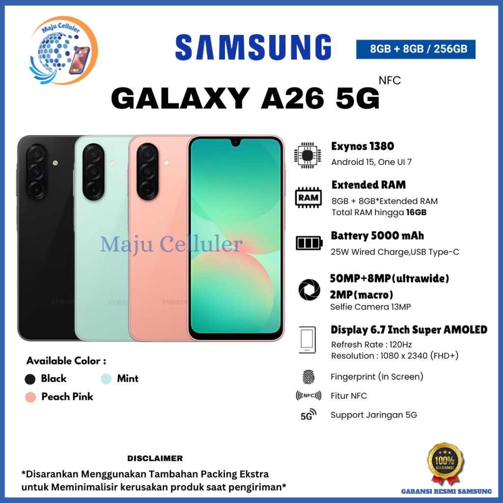 Samsung Galaxy A26 5G NFC 8/256GB (Garansi Resmi SAMSUNG 1 Tahun) Giá 6,000,000 Đồng*Miễn phí vận chuyển