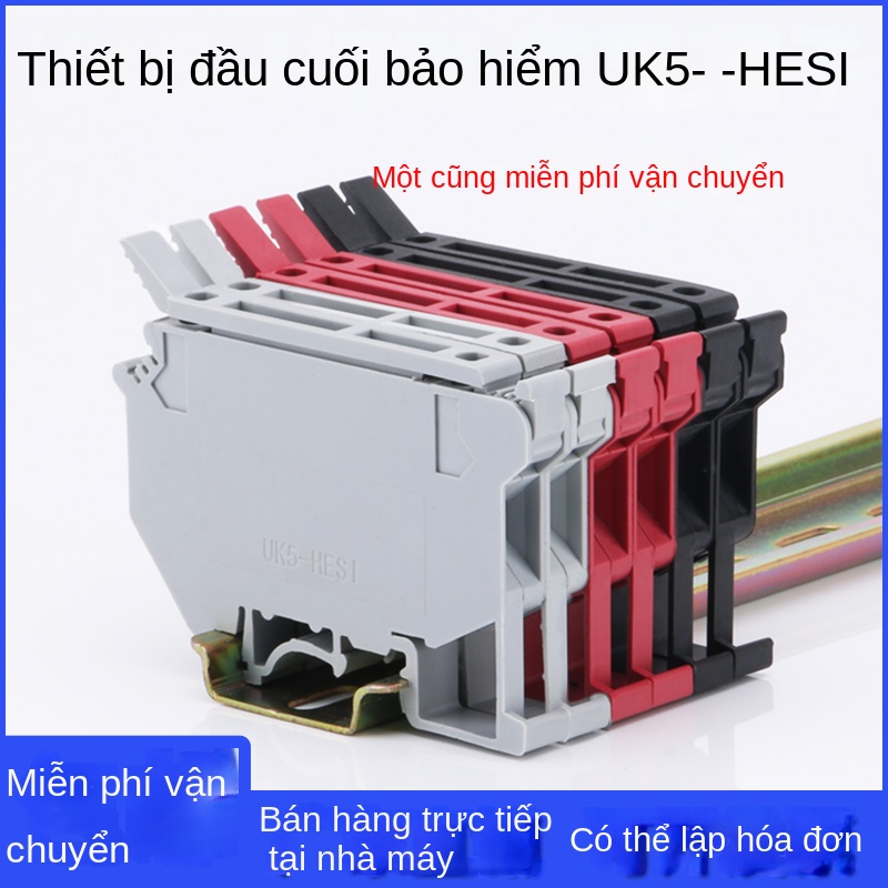 Cầu đấu cầu chì gắn DIN UK5-HESI – Dùng với cầu chì UK5RD, có đèn báo, đầu nối dây 4–10mm² - Cầu chì thủy tinh 5×20 mm, 20A, 100 chiếc/hộp