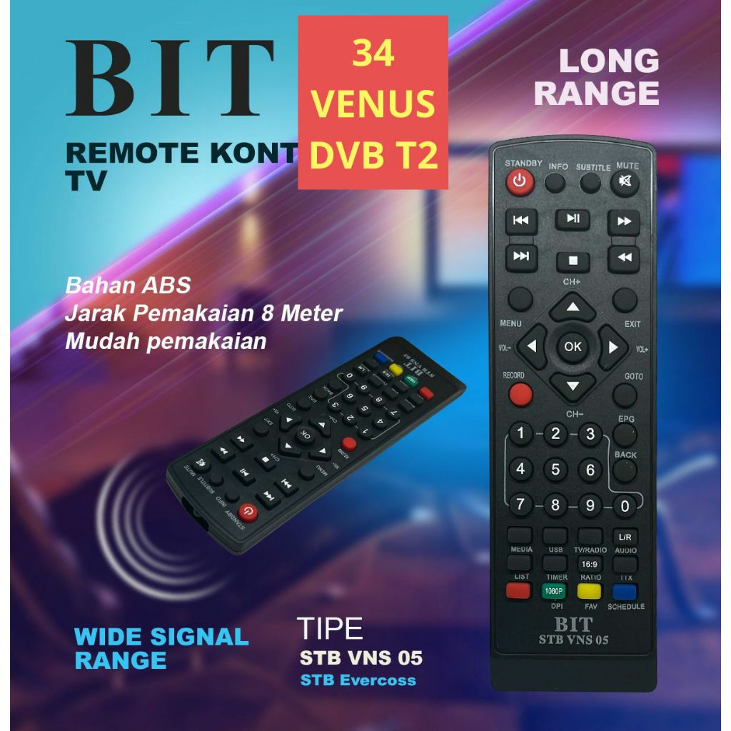 REMOTE REMOT SET TOP BOX STB DVB T2 MULTI UNIVERSAL SEMUA MERK LUBY ADVANCE EVERCROOS WELLHOME SANEX INFICO - Merek BIT Harga 8,500 rupiah*Gratis Ongkir