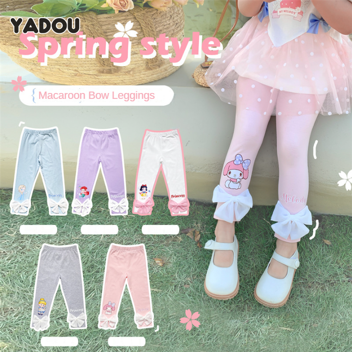 Children's clothing leggings, girl's cartoon anime, Korean version, tight fitting outer wearing bow pants ราคา  208 บาท*ส่งฟรี