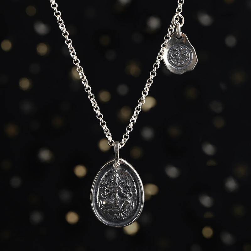 S925 Silver   Tibetan Green Tara Pendant   Aksara Devi White Tara Small Pendant Necklace Sweater Collarbone Chain LZD