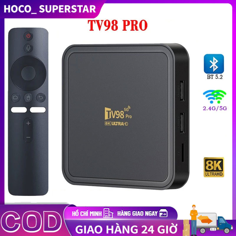 Android TV Box Tv98 Pro 8+128GB Bluetooth tần số kép Giọng Nói Điều Khiển 8K Ultra HD 300 + kênh miễn phí Kết nối wifi