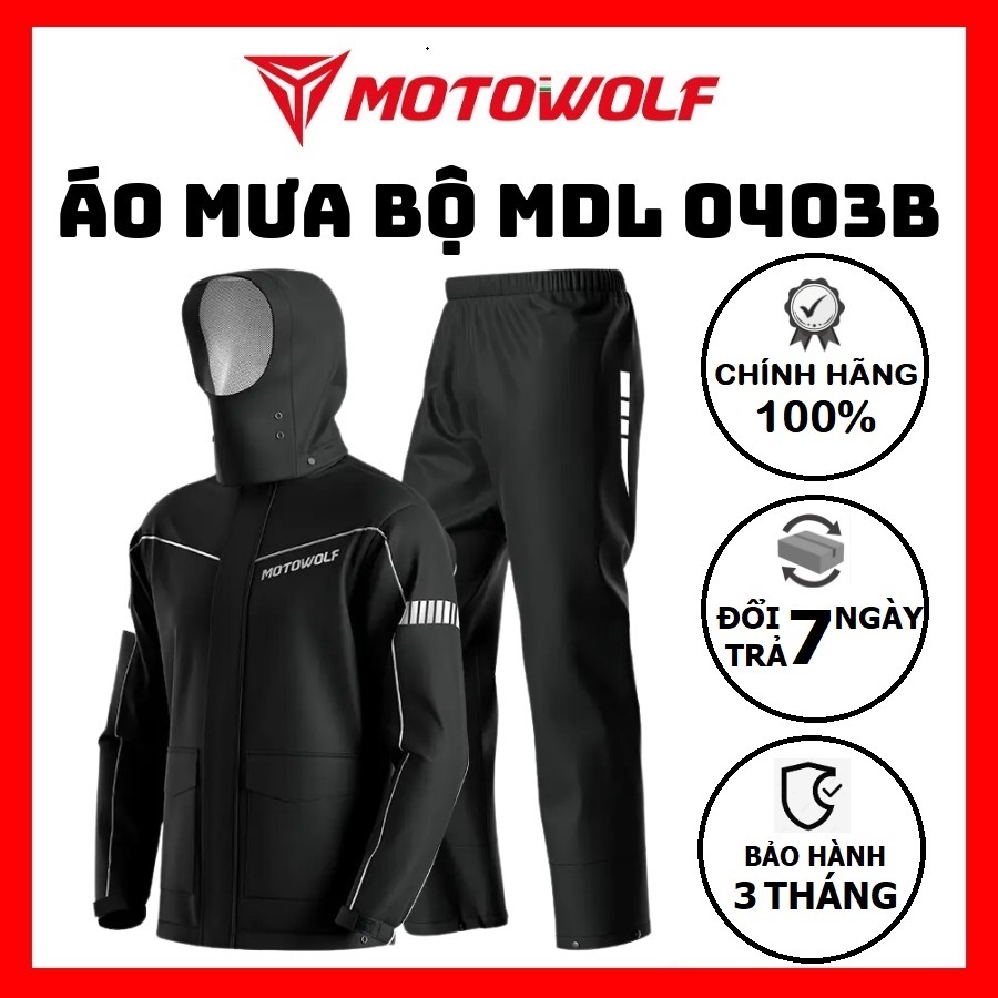 Bộ áo mưa cao cấp MOTOWOLF MDL0403 - Màu đen