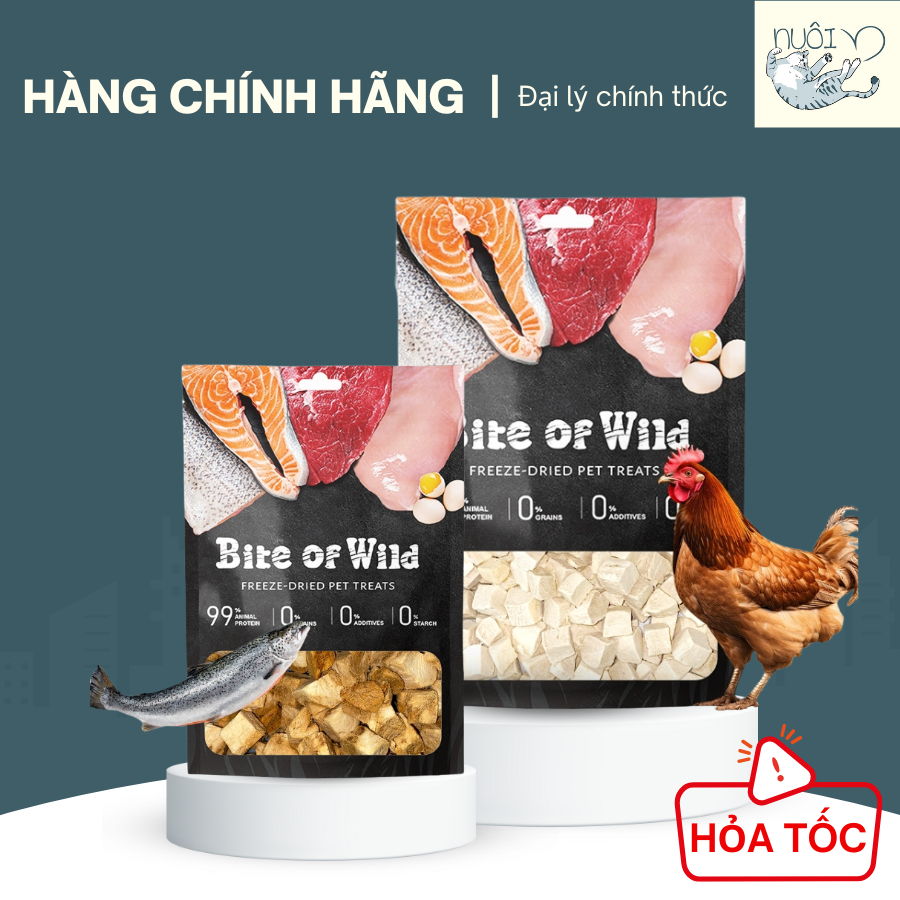 Snack thịt sấy gà, cá hồi sấy cho mèo của Petour - Bite Of Wild - Thức ăn nhẹ cho chó, mèo từ 1 tháng tuổi