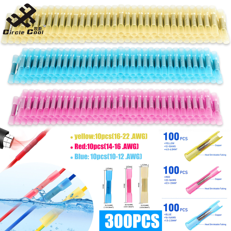 Vòng tròn mới tuyệt vời! 300 cái đầu nối co khi có nhiệt bộ đầu nối cách nhiệt không thấm nước đầu nối uốn dây điện mông nối (3 màu/3 kích cỡ)