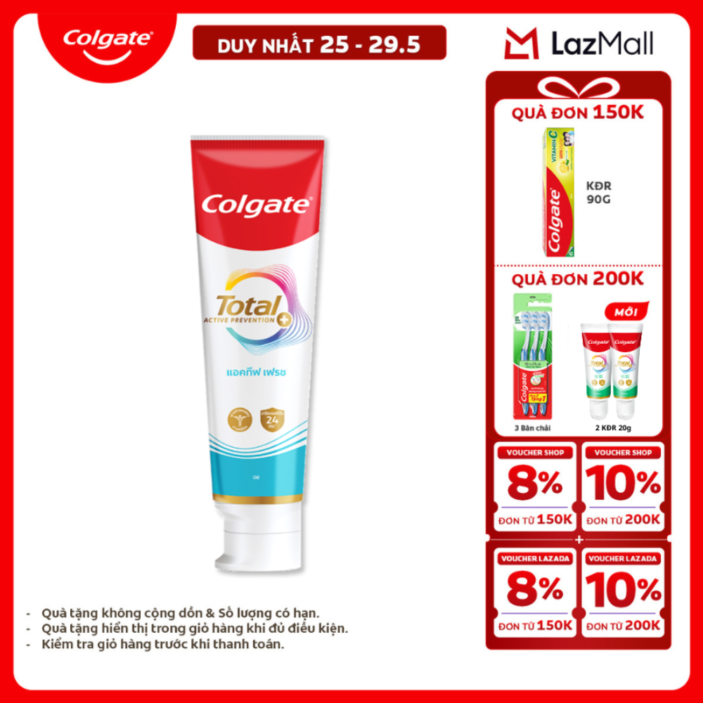 [Chỉ 25-29.5_X2 Voucher giảm 20%] [MỚI] Kem đánh răng Colgate Total sạch sâu bảo vệ, ngăn ngừa 8 vấn đề răng miệng 150g/ tuýp