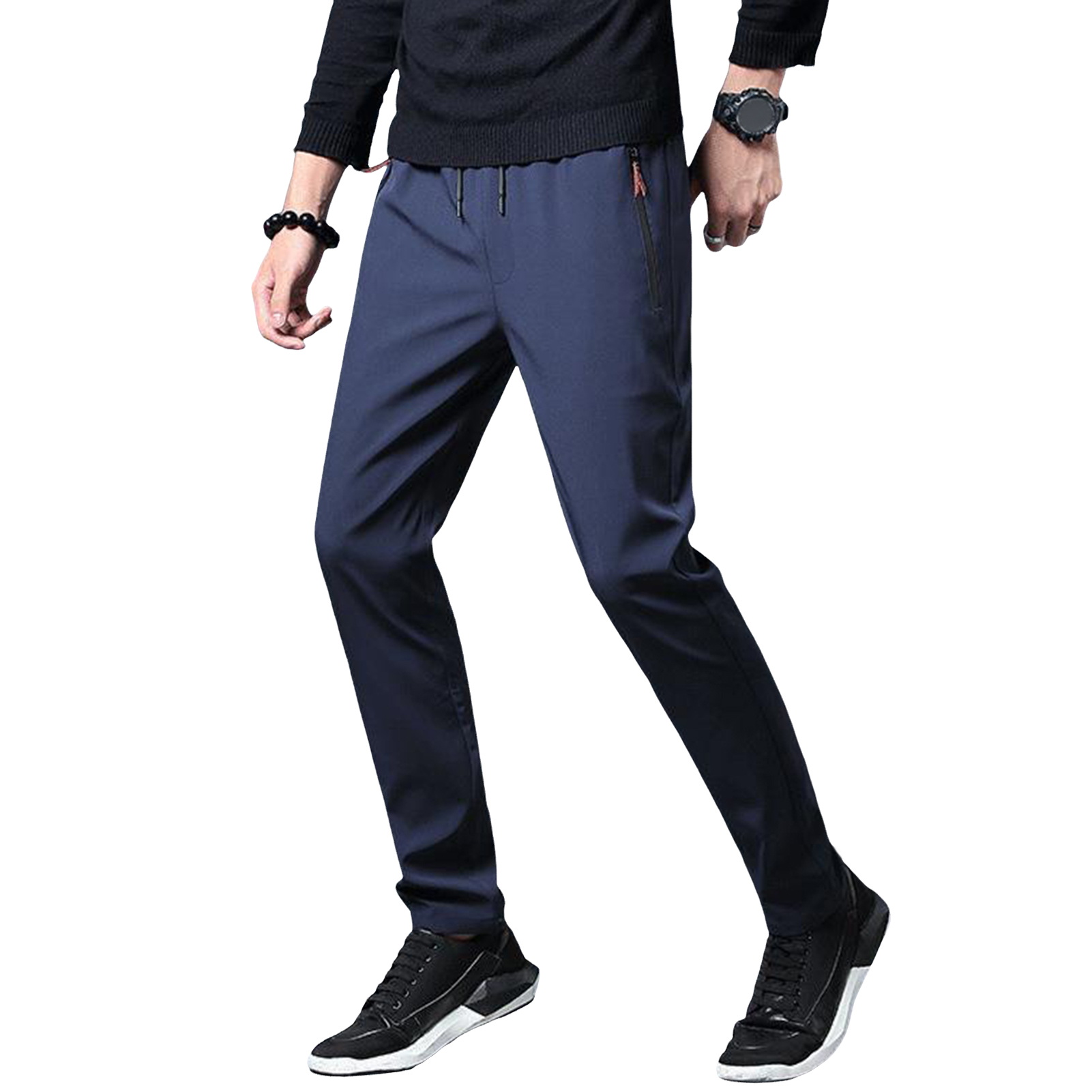 UHH Men Casual Pants Men Pants Men's Ice Silk Quick-dry Slim Fit Sport Pants with Side Zipper Pockets Plus Size Drawstring Elastic Waist Jogging Sweatpants for Gym Training and Outdoor Activities - 3