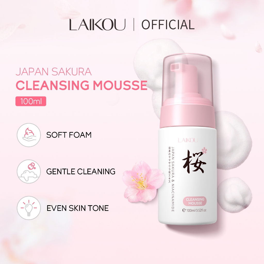 Laikou Sakura Niacinamide làm sạch bọt Mousse Nước rửa mặt sữa rửa mặt làm sáng kiểm soát dầu 100ml