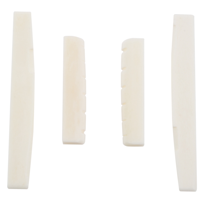 (RIHK) 2 Sets of 4pcs 6 String Acoustic Guitar Bone Bridge Saddle and Nut Made of Real Bone