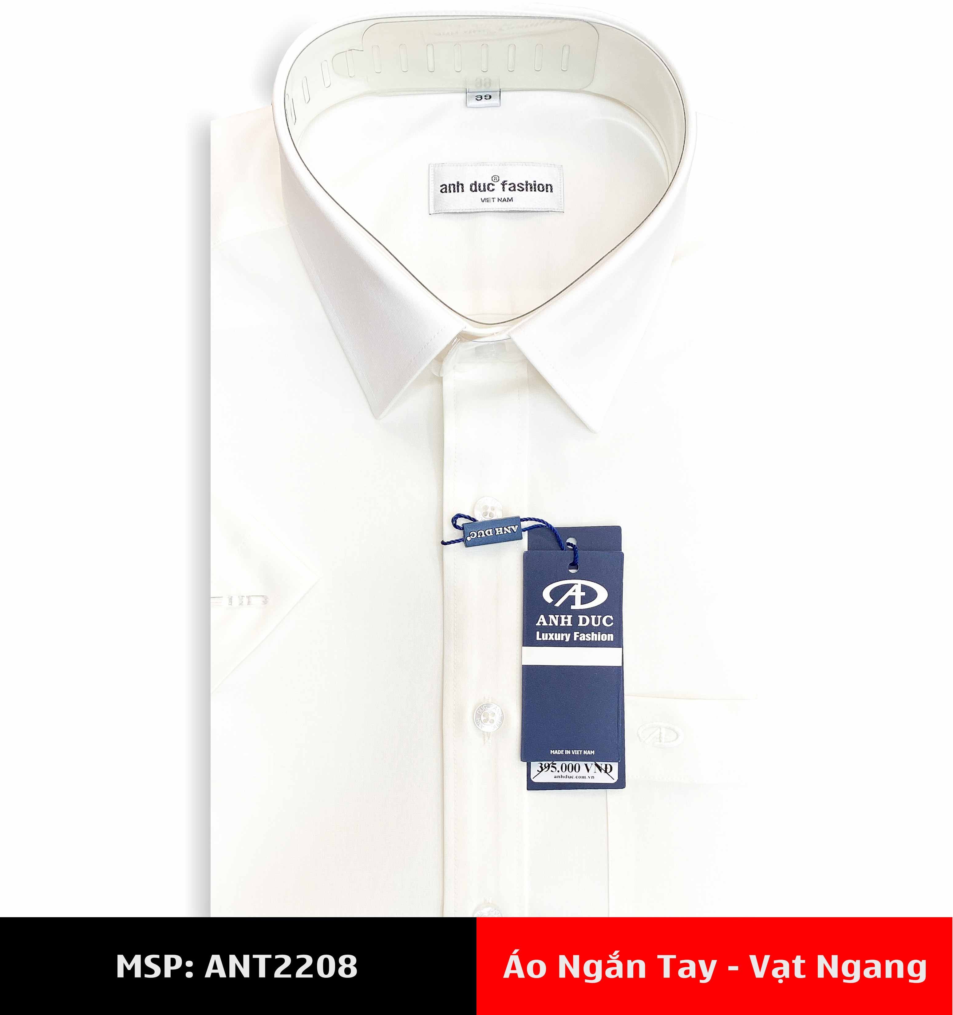 Anh Đức - Áo Sơ Mi Nam Tay Ngắn Vạt Ngang Trắng Kem Trơn