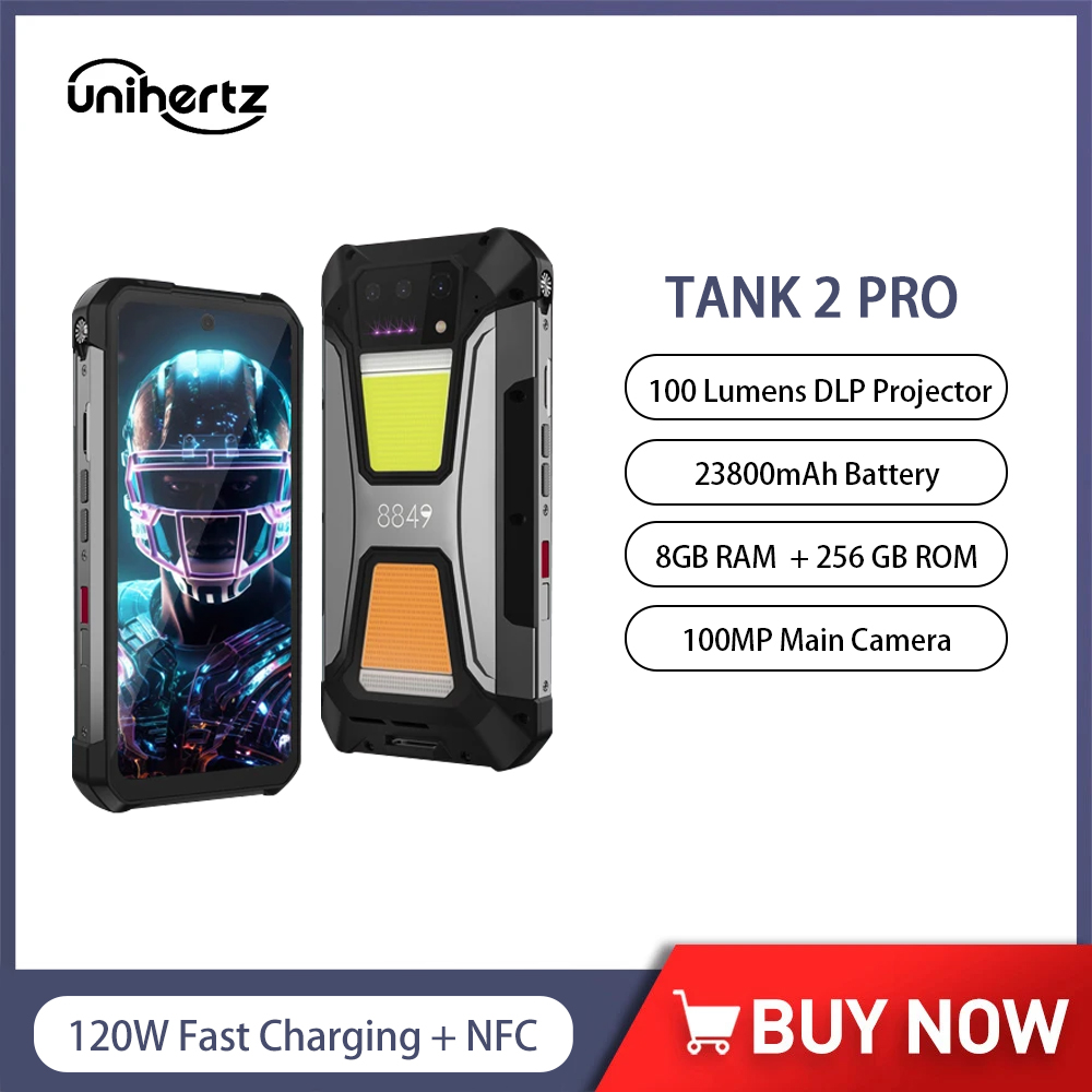 Unihertz Tank 2 PRO 8849 6.79 Inch Rugged Phone with Projector 23800mAh 6GB+256GB 64MP Night Vision 4G Smartphone Android 14 NFC ราคา 16,850 บาท*ส่งฟรี
