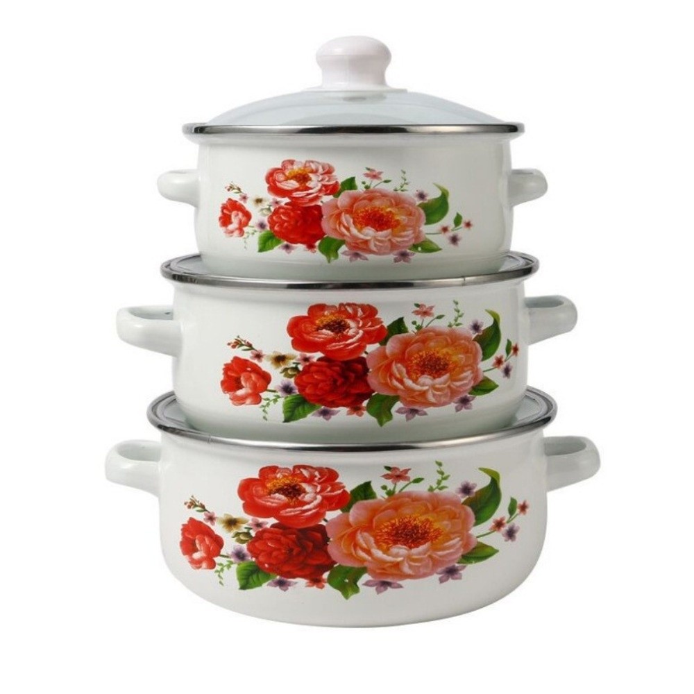 HUISHU 3pcs 16/18/20cm. Nồi men Có thể nhìn thấy có nắp Bộ dụng cụ nấu ăn Dày hơn Đa năng Dụng cụ nấu ăn Bếp từ gas - 2