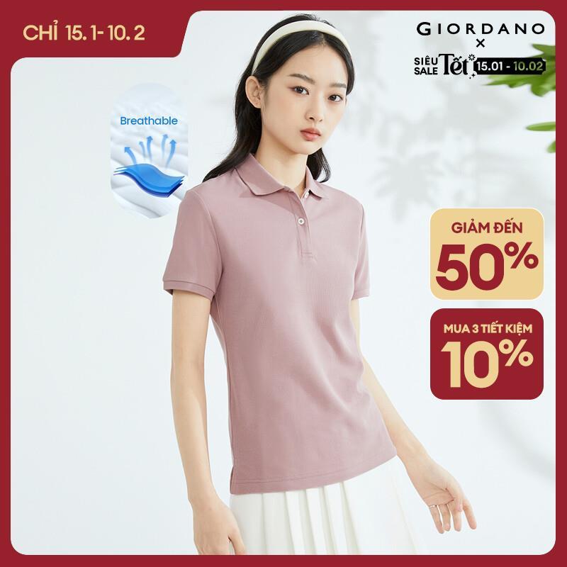 Áo POLO Nữ Tay Ngắn GIORDANO Women vải Pique Mảnh khảnh Trang trí viền gân với màu tương phản Thấm h