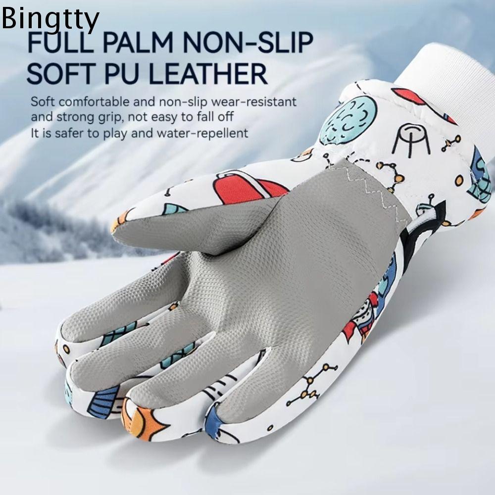 BINGTTY 1 Pair Đầy đủ ngón tay Găng tay trượt tuyết trẻ em Màn hình cảm ứng Có thể điều chỉnh Găng tay giữ ấm mùa đông Đầy màu sắc Chống trượt Găng tay giữ ấm tuyết cho trẻ em Ván trượt tuyết