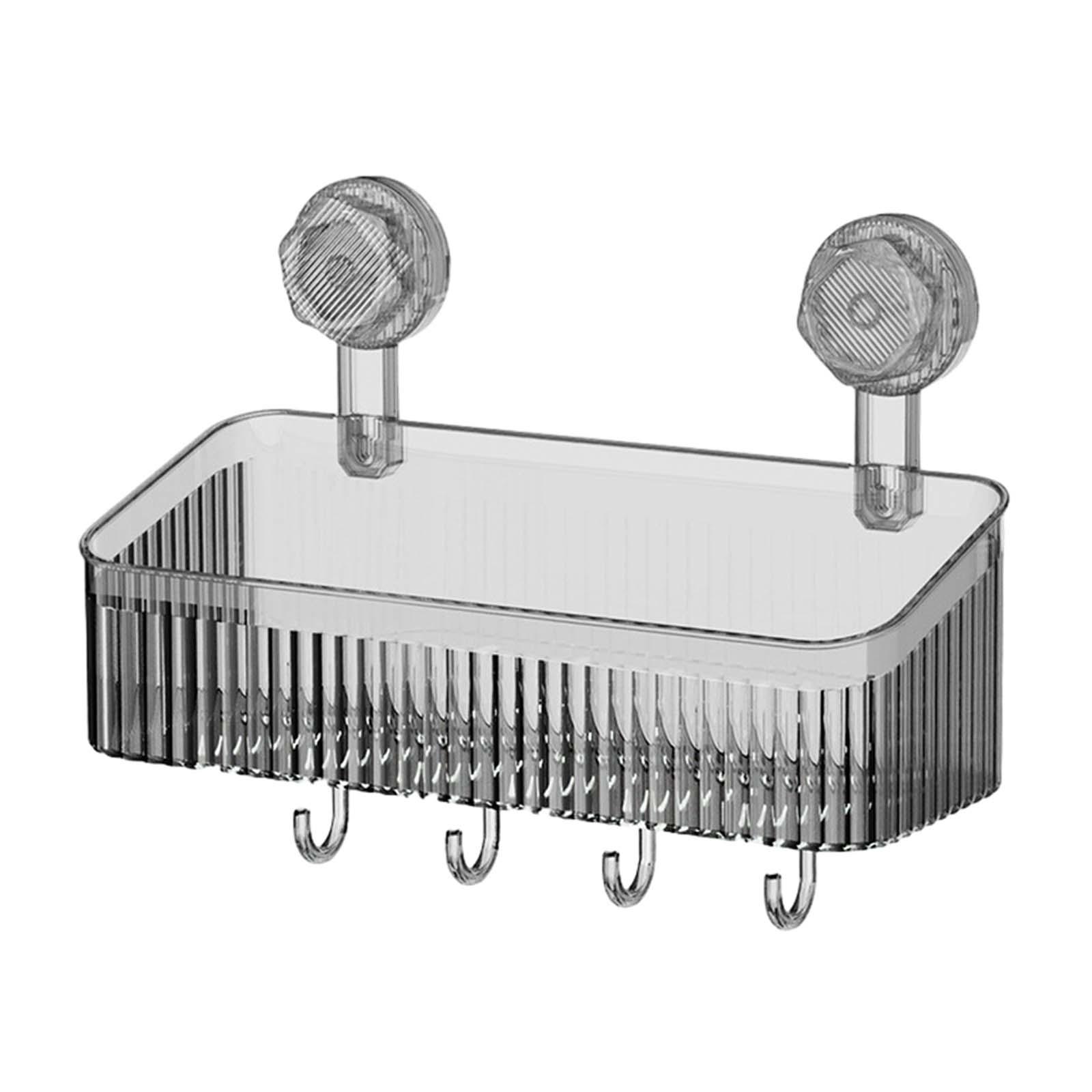 Fityle Shower Caddy Suction Cup Practical No Punching Need Removable Wall Mounted Simple Shower Shelf with Hooks for Toilet Accessories