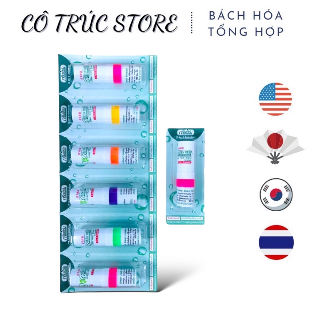 [Combo 1 Vỉ] 6 Ống hít thông mũi 2 đầu Green Herb Thái Lan