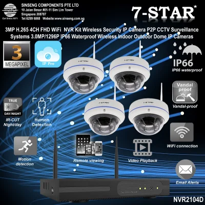 [SG Local Seller] Wireless Plug & Play 4 Channel Network Video Recorder Kit Set with 4 3MP 1296P FHD Weatherproof Wireless IP Camera - 4ch NVR/DVR (APP:IP Pro)