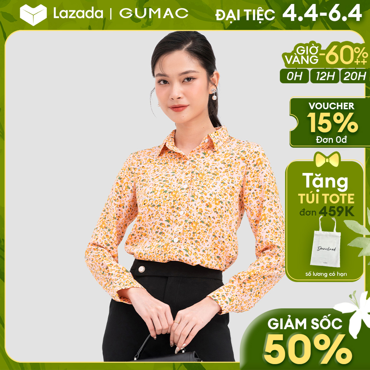 Áo sơ mi hoa thời trang gumac ac11058