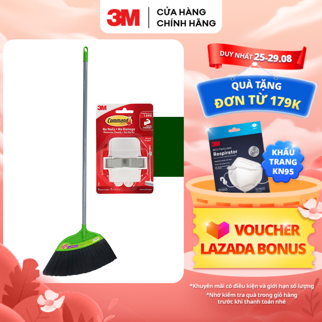 Combo Chổi quét nhà sợi nylon cao cấp và móc dán tường treo chổi 3M™ Scotch-Brite™,
