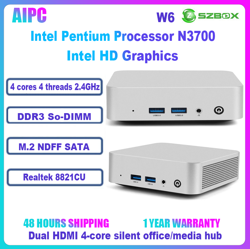 Szbox W6 N3700 Mini Pc 8Gb Ddr3 4-Core Dual M.2 Sata Dual HDMI 1000m Wifi Windows 10 Office Media Pc ราคา 3,399 บาท*ส่งฟรี